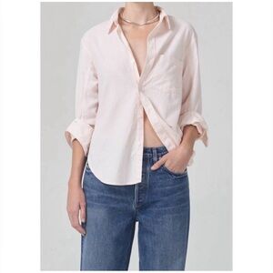 NWT‎ CITIZENS OF HUMANITY Kayla Shrunken Shirt in Oxford Cantaloupe Stripe Sz XL